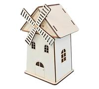 Solar Windmill House, Stem Model Craft Kit, 3.27x2.76x5.51 Inches Educational Construction Toy, Decorative Wooden Ornament, 1 Set Natural Wood, for School Projects Exhibitions Home