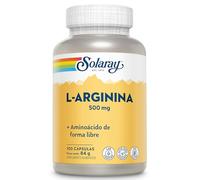 Solaray L-Arginina 500 mg - 100 Cápsulas Veganas - Aminoácido Puro de Forma Libre - Sin Gluten - Verificado en Laboratorio