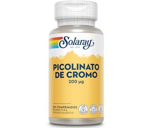 Solaray Picolinato de cromo 200 mcg, 100 tabletas veganas, suplemento quelatado