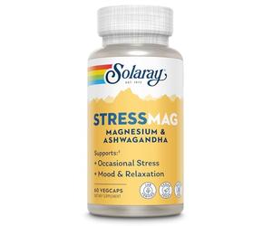 Solaray StressMag - Glicinato de magnesio más Ashwagandha para mujeres y hombres - Relajación, estado de ánimo y apoyo ocasional del estrés - Suplemento de magnesio con bisglicinato - 30 porciones, 60