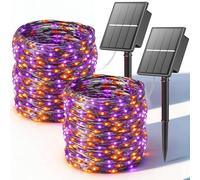 SOLARBABY 2 Paquete Halloween Decoracion Luces Solares, 22m 200 LED Guirnalda Luces Exterior Solar, 8 Modos Impermeable Naranja Púrpura LED Alambre de Cobre Cadena de Luces Solar para Halloween Decor