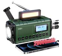 SOLARBABY Dab+/FM Radio de Emergencia Portátil, Radio Solar con Manivela con 20000mAh Powerbank, Radio Portátil con Linterna LED Luz de Lectura SOS Alarma USB para Camping, Verde