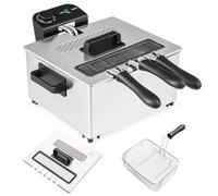 Solares Freidora eléctrica de aceite 5L, 2000 W, 3 cestas, acero inoxidable, temperatura ajustable, tapa con filtro y cristal, fácil de limpiar, para casa, pequeño restaurante