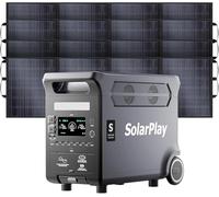 SolarPlay 3600W, Generador Electrico Solar 3840Wh, LiFePO4 13 Opciones de salida 200-240 VAC 3 * 400W solar panels Batería de larga duración
