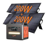 SOLARPLAY Station électrique portable 2400w, 2160wh Générateur solaire avec 2 * 200W panneau solaire, avec 12 connecteurs de sortie, pour camping avec 5 ans de garantie (2500W+200W*2 - orange)
