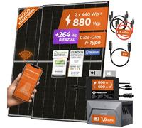 Solarway® - Kit solar para balcón de 880 W, con acumulador/enchufe completo: 800 W, inversor: 800 W, 1,6 kWh, paneles solares bifaciales Anker Solix: 1 a 440 W, accesorios Envertech & Anker