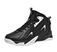 Solastride Men's High Top Basketball Shoes In Plus Size Breathable Anti Slip Shock-Absorbing Sports Training Boots(Black,44 EU)