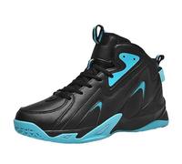 Solastride Men's High Top Basketball Shoes In Plus Size Breathable Anti Slip Shock-Absorbing Sports Training Boots(Cyan,46 EU)