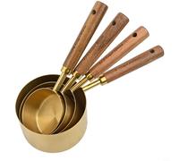 Solaughguy Juego de cucharas medidoras con mango de madera, 8 piezas de acero inoxidable con acabado de espejo, mango ergonómico de madera de acacia, incluye 4 tazas (250/125/80/60 ml) y (cuchara