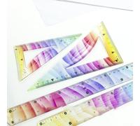 Solaughguy Juego de reglas flexibles para tareas de geometría y medición, kit de plástico de 4 piezas con borde recto, dos reglas triangulares (isósceles y ángulo recto) y semicírculo (30 cm)