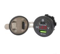 Solaughguy QC 3.0 Cargador de coche USB dual con carga rápida PD, toma de corriente USB-C dual de 60 W para vehículos de 12/24 V, pantalla de voltímetro LED, protección contra sobrecorriente (rojo)