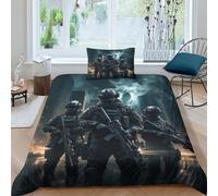 Soldado con arma Juego De Ropa De Cama 2 Pieza,Juego De Temática militar Funda Nórdica Con,Contiene Funda De Edredón De Microfibra Y Fundas De Almohada De Reversible Cremallera Oculta Single 135x200cm