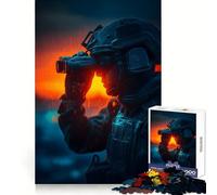 Soldado con binoculares al Atardecer Rompecabezas difícil para Adultos 1000 Piezas Juguete de lógica Pura Actividad en casa Diseño Limpio Regalo Encantador (38x52cm)
