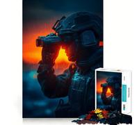 Soldado con binoculares al Atardecer Rompecabezas difícil para Adultos 1000 Piezas Juguete de lógica Pura Actividad en casa Diseño Limpio Regalo Encantador (38x52cm)