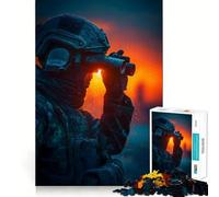 Soldado con binoculares al Atardecer Rompecabezas para Adolescentes 1000 Piezas Mejora la Memoria Relájate Suave Corte Ligero Regalo Elegante (50x75cm)