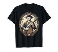 Soldado de la Guerra Revolucionaria Americana Mosquete 1776 Historia Camiseta gráfica económica, Hombre, Negro, S