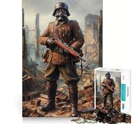 Soldado en ruinas con máscara de Gas Rompecabezas difícil para Adultos, 1000 Piezas Juguete Que desafía la Mente Entretenimiento Suave Corte preciso Regalo Memorable (38x26cm)