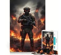 Soldado en una ciudad en llamas, rompecabezas de 1000 piezas para adultos y adolescentes, juguete de lógica sólida, diversión silenciosa, corte de precisión, selección de deseos de Papá Noel (50x75cm)