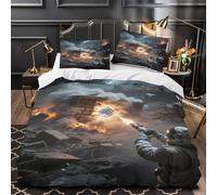 soldado espacial 3D Impresión Funda de edredón 3pz Microfibra cremallera oculta escena de acción de ciencia ficción Edredón funda 2 fundas lavable a máquina Adolescentes Adultos Double（200x200cm）