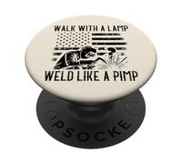 Soldador Caminar con Lámpara Soldar como Proxeneta Divertido Bandera De Estados Unidos Humor Hombres PopSockets PopGrip Adhesivo