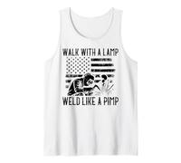 Soldador Caminar con Lámpara Soldar como Proxeneta Divertido Bandera De Estados Unidos Humor Hombres Camiseta sin Mangas