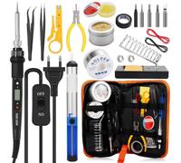 Soldador de Estaño 80W con Pantalla Digital (350-520℃), Kit Soldadura Estaño 21 en 1 con 5 Puntas, Bomba Desoldadora, Soporte, Herramientas Completas y Estuche PU, Para Reparaciones y Electrónica