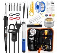Soldador de Estaño 80W con Pantalla Digital (350-520℃), Kit Soldadura Estaño 21 en 1 con 5 Puntas, Bomba Desoldadora, Soporte, Herramientas Completas y Estuche PU, Para Reparaciones y Electrónica