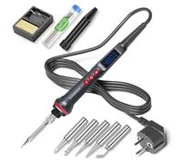 Soldador Eléctrico HANDSKIT 90W con Control de Temperatura Ajustable, Pantalla LED y Reposo Automático - Kit de Soldadura para Electrónica y Reparaciones DIY con 5 Puntas, Alambre de Estaño y Soporte