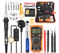 Soldador Estaño, Soldador Set De 60W Temperatura Ajustable 200-450°c Set Con Multímetro Digital Lcd, 5 Puntas De Soldar, Bomba Desoldadora, Tubo De Alambre De Estaño, Soporte De Soldador