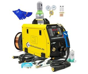 Soldador MIG MAG con Gas sin Gas MAGNUM 210L - Soldador Hilo MIG 200A Synergia 4x4 - Soldadora MAG MMA FLUX - Inverter IGBT 230V - Kit Botella Ar/CO2 8L Nueva Llena Alambre 5kg Accesorios (juego 1)