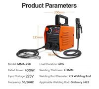 Soldadora Inversora Portátil ZX7 250A 220V 3.8KW MMA IGBT, Máquina de Soldadura por Arco para Reparación de Automóviles, Soldadora de Arco Compacta y Ligera MMA-250 B