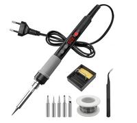 Soldadores de Estaño, 90W Kit del Soldador Electrico de Temperatura Ajustable 180℃-520℃ con Interruptor ON/OFF, 5pcs Puntas Diferentes, Soporte, Alambre de Soldadura para el Uso Diversamente Reparado