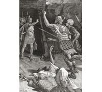 Soldados romanos bajo el mando del emperador Tito disparando el Templo de Jerusalén durante el Sitio de Jerusalén AD70. De la Historia Universal Ilustrada de Cassell publicada en 1883. Impresión de