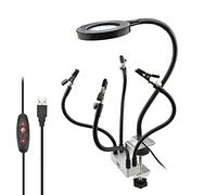 Soldadura de manos auxiliares, estación de soldadura de tercera mano con 5 tubos de junta universal, lámpara de lupa 3X y clip de cocodrilo para soldadura de joyería DIY