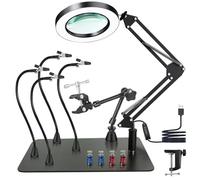Soldadura de tercera mano, ayuda de soldadura magnética con 10 lupas de luz, estación de soldadura con 4 columnas de PCB, 4 brazos flexibles y 1 brazo de soporte mecánico, ayuda de soldadura para