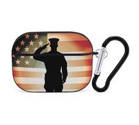 Soldier Saluting America Flag AirPods Pro - Funda protectora rígida para AirPods Pro de 2ª generación para mujeres y hombres, fácil de abrir, protección contra caídas, estilo negro