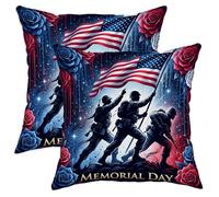 Soldiers - Juego de 2 fundas de almohada patrióticas con diseño de bandera artística, rosas, Día de los Caídos, color rojo, con cremallera oculta, fundas de almohada para el hogar, sala de estar