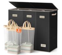 SOLEDI Cesta de lavandería de 200 L, 3 compartimentos, cesta de lavandería extragrande con tapa, cesta de ropa con bolsa de lavandería, organizador de almacenamiento resistente para lavandería