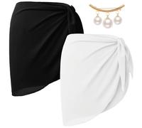 Soleeya 2 Piezas Corto Falda Pareos Playa Mujer 50x140cm, Cubierta Sarong Pareo Playa para Mujer con Broche, Pareo de Playa de Gasa de Bañador para Piscina Vacaciones (Blanco&Negro)