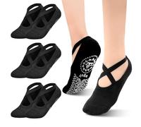Soleeya 4 Pares Calcetines Pilates Yoga Mujer Antideslizantes Tobilleros para Fitness Ballet Danza EU 35-38 Calcetines Antideslizantes Mujer Deportivos Marciales para Verno (Negro)