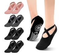 Soleeya 4 Pares Calcetines Pilates Yoga Mujer Antideslizantes Tobilleros para Fitness Ballet Danza EU 35-38 Calcetines Antideslizantes Mujer Deportivos Marciales para Verno - Multicolor