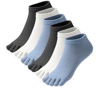 Soleeya 6 Pares Calcetines Dedos Running Hombre Talla 39-44, Transpirable Calcetines con Dedos Separados Tobilleros Cortos Deporte Hombre de Algodón para Correr Informal (Azul)