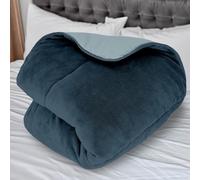 Soleil d'ocre Bicolore, Edredón Forrado Polar de Microfibra, 220 x 240 cm, Azul Cielo y Azul Marino