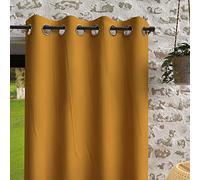Soleil d'ocre Cortina con Ojales de Microfibra Lavada Boheme, Amarillo (Mostaza), 140 x 180 cm
