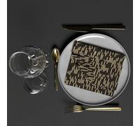 Soleil d'ocre, Juego de 3 servilletas Estampadas de 40 x 40 cm, Color Dorado y Negro