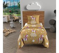 Soleil d'ocre, Juego de Funda para edredón 120 x 150 cm LICORNES Jaune, 100% algodón 57 Hilos/cm²