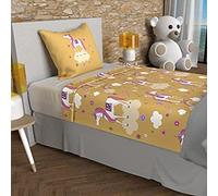 Soleil d'ocre, Juego de sábanas 180 x 290 cm LICORNES Jaune, 100% algodón 57 Hilos/cm²