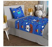 Soleil d'ocre Juego de sábanas PIRATAS de 180 x 290 cm, azul, 100% algodón de 57 hilos/cm2