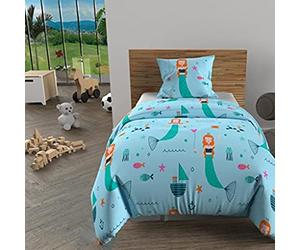 Soleil d'ocre Juego de sábanas SIRENAS de 140 x 200 cm, azul, 100% algodón de 57 hilos/cm2