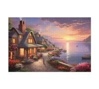 Soleilset Over The Harbour Puzzle de madera 1000 piezas para adultos y niños, rompecabezas imposible, juego de paciencia colorido a partir de 12 años (75×50cm)